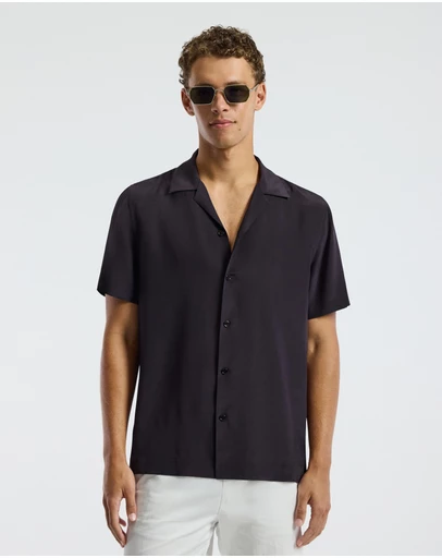 Calibre - Camp Collar Silk Shirt Currant