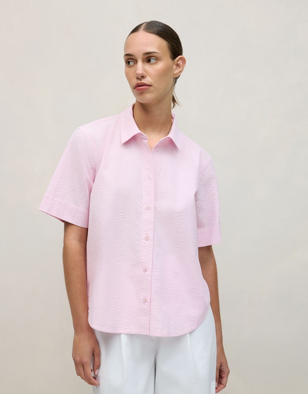 Trenery - Cotton Seersucker Short Sleeve Shirt in Soft Lilac