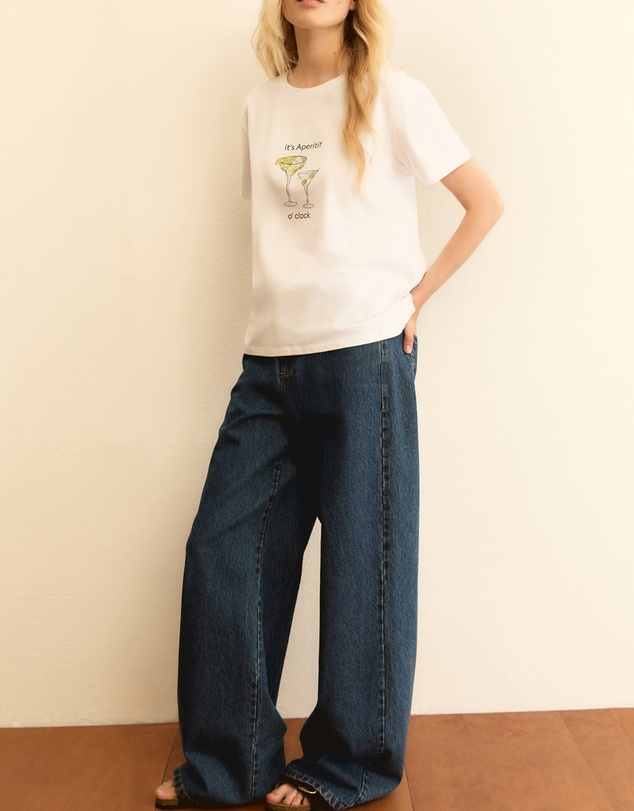 Emme - Wool White Graphic Cotton T-Shirt & Tote Set