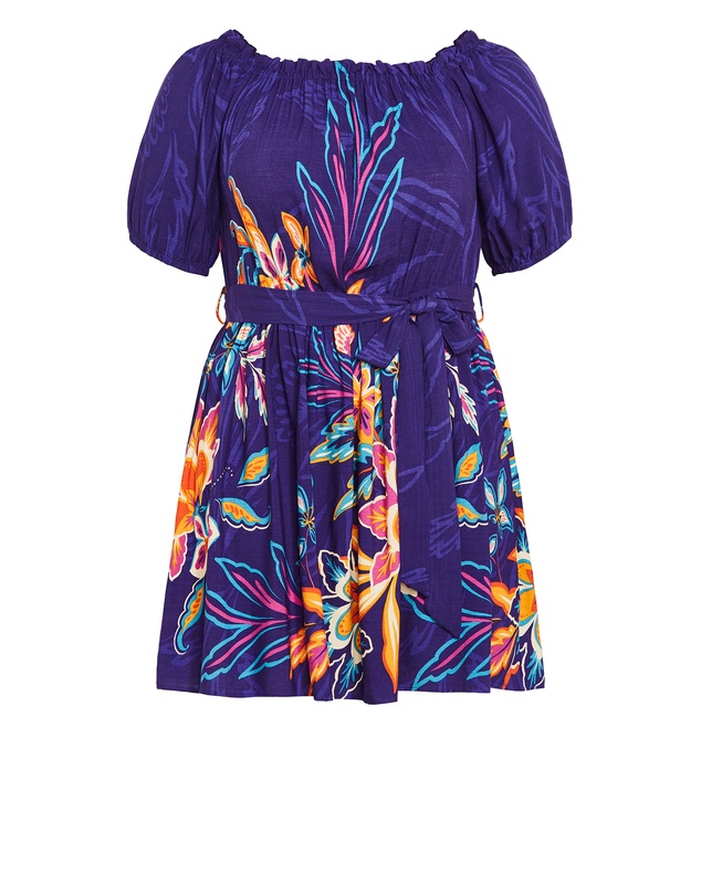 City Chic - Plus size Island Breeze Placement Dress - indigo