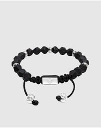 Nialaya Jewellery - Men's Sterling Silver Faceted Beaded Bracelet with Matte Black Onyx