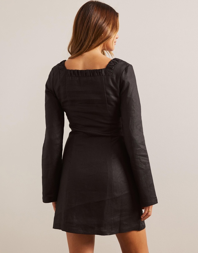 AERE - Linen Square Neck Detail A Line Mini Dress
