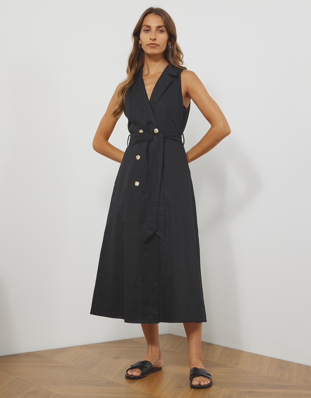 Atmos&Here - Magdalena Linen Blend Tailored Midi Dress