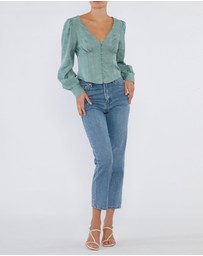 Amelius - Loren Linen Jacquard V-Neck Top