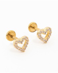Lovisa - Gold Plated Surgical Steel Cubic Zirconia Open Heart Flat Back 2-Pack