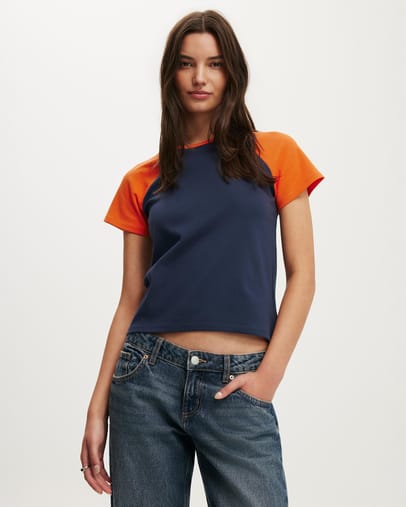 Shadow Navy & Exotic Orange Raglan