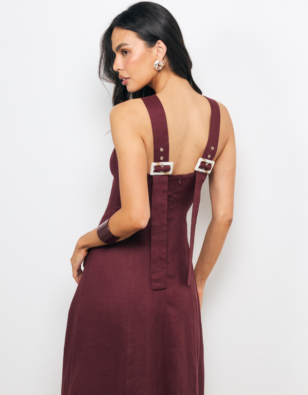 AERE - Kair Buckle Back Linen Midi Dress