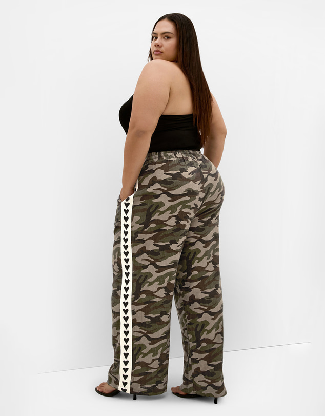City Chic - Plus size Camo Print Side Tape Wide Leg Pant - khaki