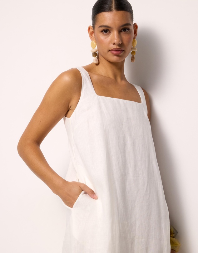 AERE - Ash Square Neck Linen Midi Dress