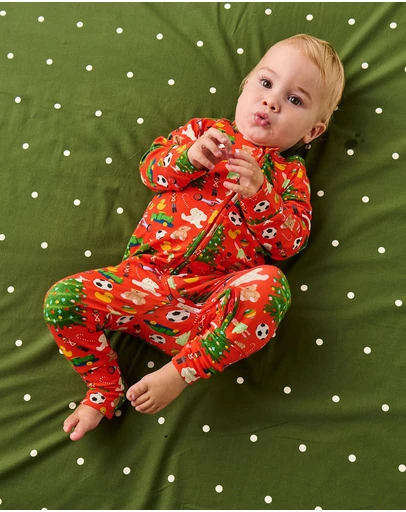 Kip&Co - Christmas Toys Organic Long Sleeve Zip Romper - Babies