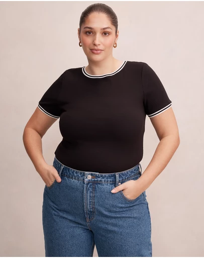Forever New Curve - Rosie Curve Tipped Trim Short Sleeves T-shirt