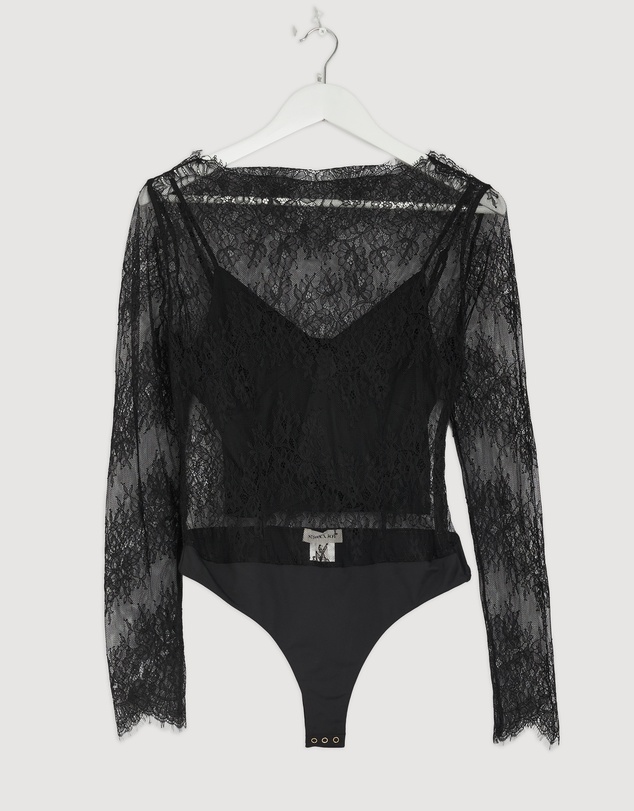 Revibe - Repaired Shona Joy Lambent Lace Long Sleeve Bodysuit - AU 10