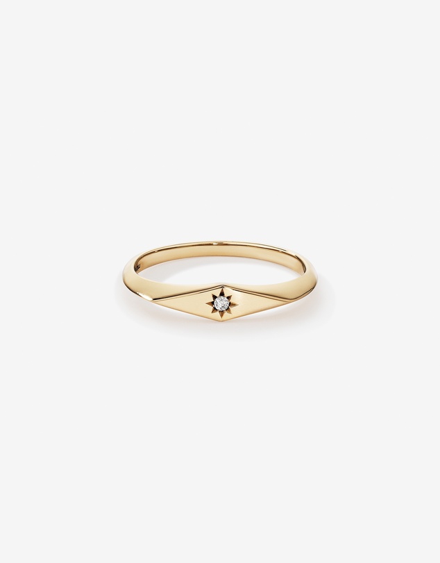 Michael Hill - Diamond Star Accent Narrow Signet Ring in 10kt Yellow Gold