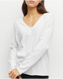 JH Lounge - JHL V-Neck L/S T (Fine Cotton Cashmere) White