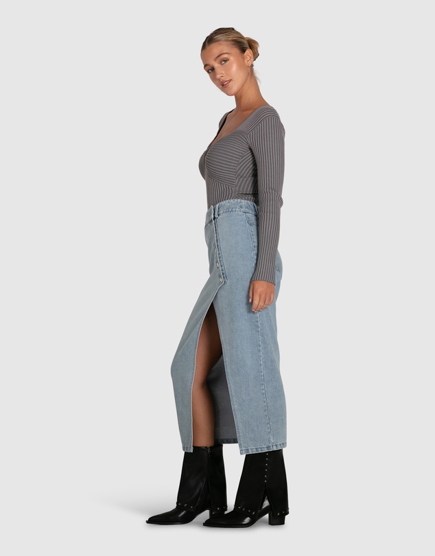Belle & Bloom - Can't Forget You Denim Midi Skirt