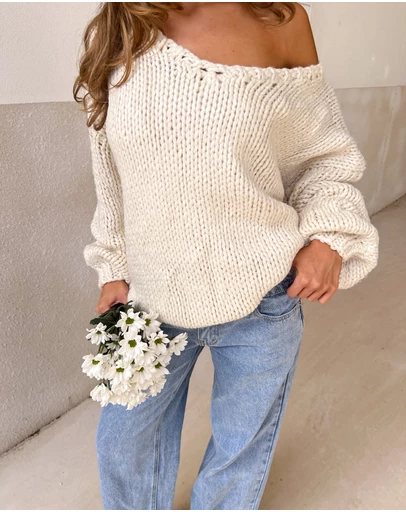 Beginning Boutique - Delvey Cream Chunky Knit Sweater