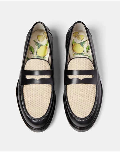 Duke + Dexter - Wilde Black + White Rattan Penny Loafer - Men's