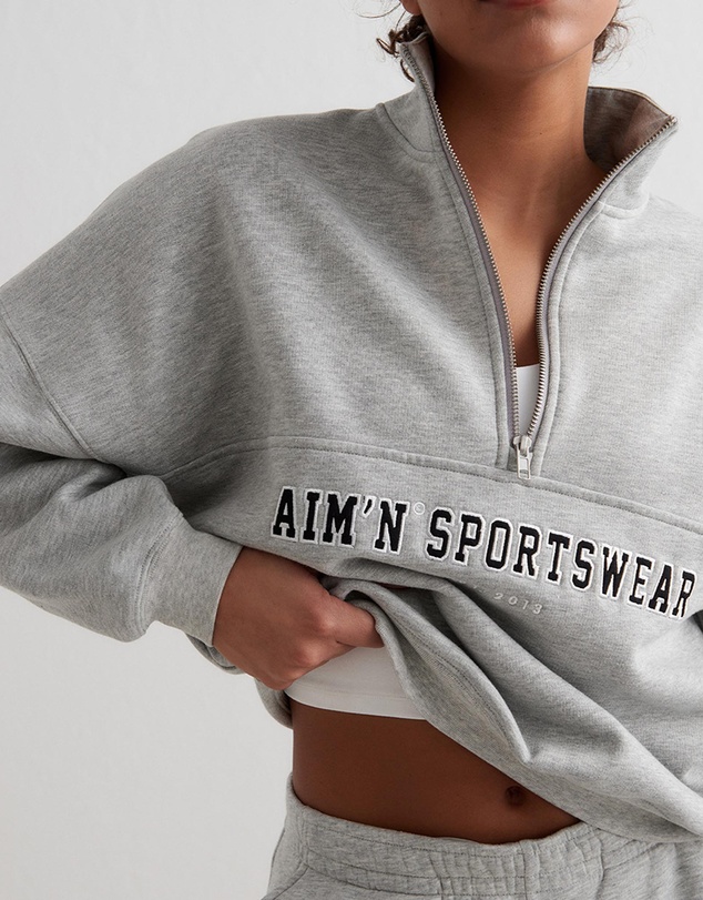 Aim'n - Varsity Blocked Half-Zip Sweater