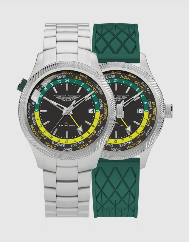 Aston Martin - GRZ Black Stainless Steel Bracelet Watch and Podium Green Silicone Strap Box Set