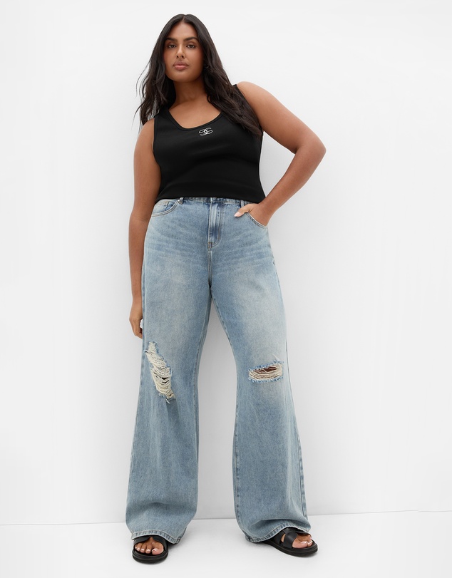 City Chic - Plus size Harley Fit Harriet Wide Leg Regular Jean - dirty wash