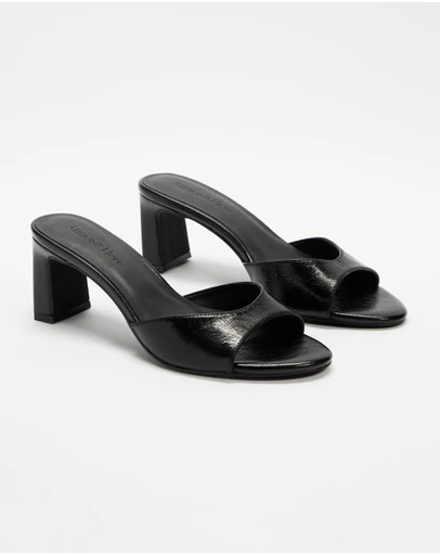 Atmos&Here - Hazel Crinkle Leather Peep Toe Heels