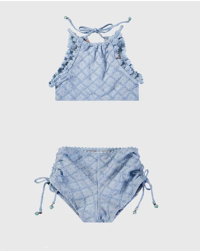 Aqua Blu Kids - Stepping Stones Blue Halter Neck Bikini Set - Kids