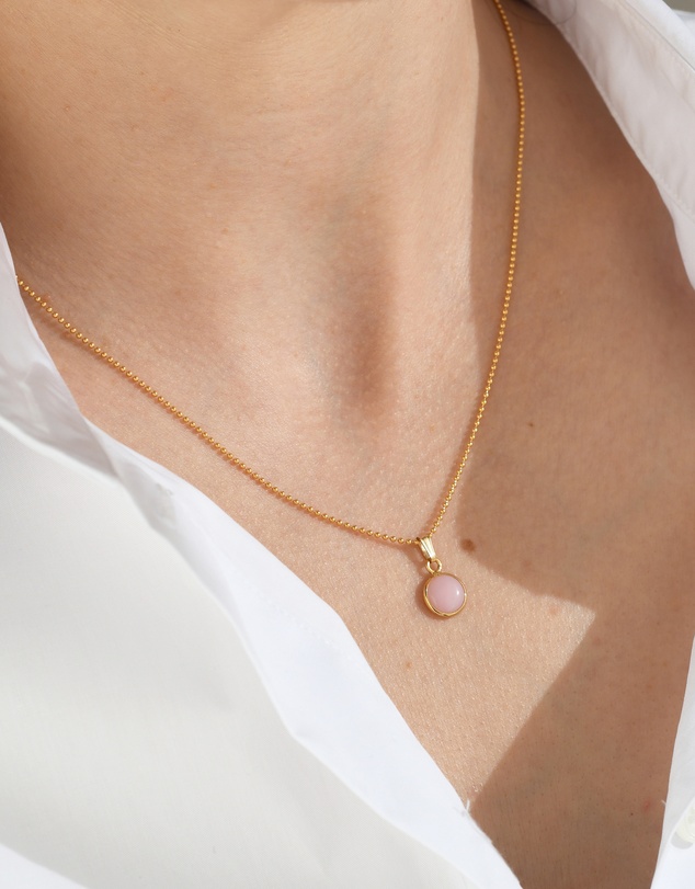 Von Treskow - Fine Ball Chain Necklace with Round Pink Opal