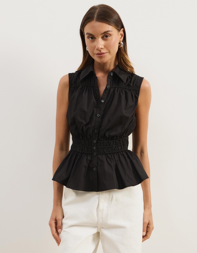 Atmos&Here - Casey Sleeveless Cotton Shirring Shirt