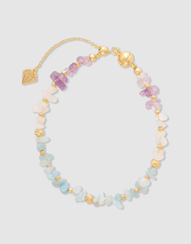 Wanderlust + Co - Aquamarine Beaded Gold Bracelet