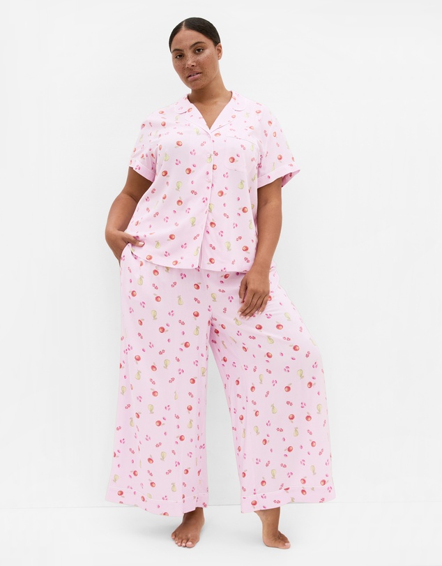 City Chic - Plus size Kitty Berry Print Pyjama Pant - baby pink