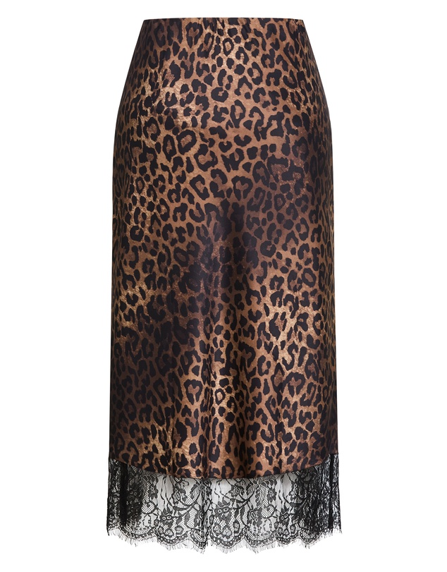 City Chic - Plus size Envious Leopard Print Lace Hem Skirt - chocolate