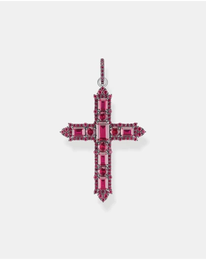 THOMAS SABO - Blackened cross pendant with ruby red stones