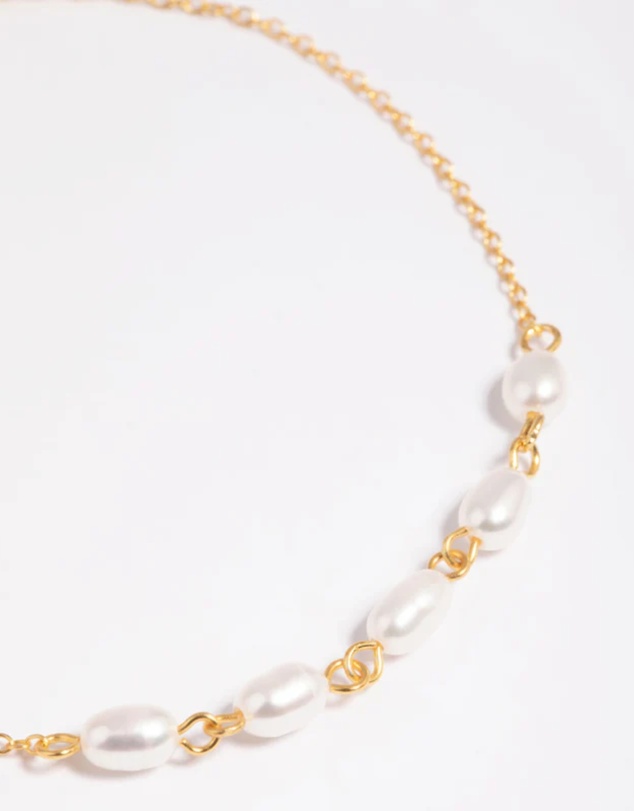 Lovisa - Gold Plated Sterling Silver Freshwater Pearl Chain Bracelet