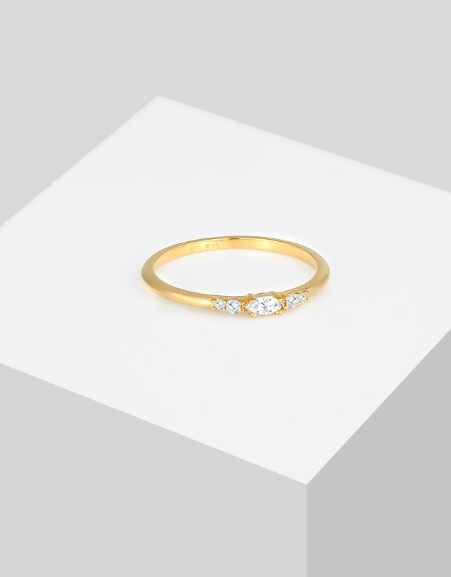 Elli Jewelry - Ring Marquise Elegant with Cubic Zirconia in 925 Sterling Silver Gold Plated