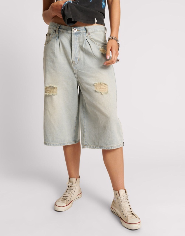 ONE TEASPOON - Old West Beastie Low Waist Wide Leg Denim Shorts