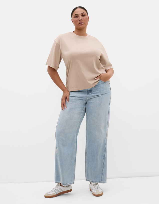 City Chic - Plus size Relaxed Crew Neck Cotton Tee - stone