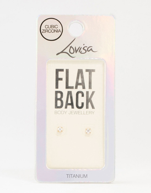 Lovisa - Gold Plated Titanium Cubic Zirconia Stud Flat Backs 2-Pack