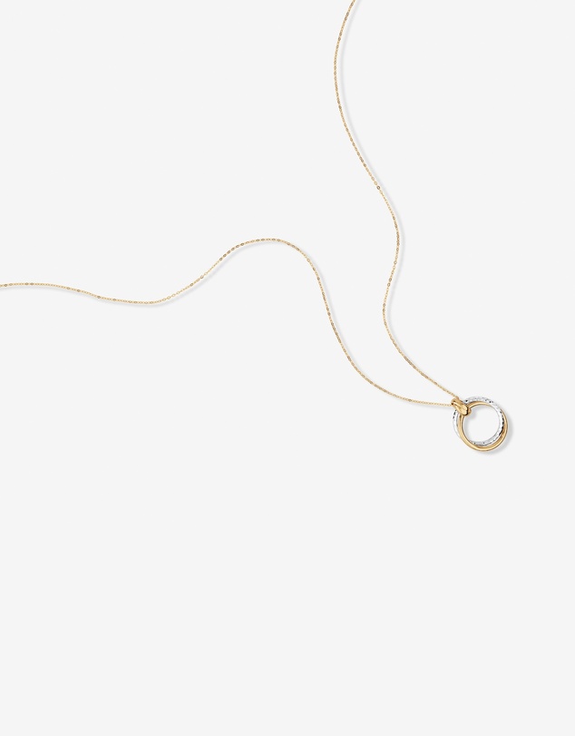 Michael Hill - Two-Tone Double Circle Pendant Hammered Finish Necklace in 10kt White and Yellow Gold