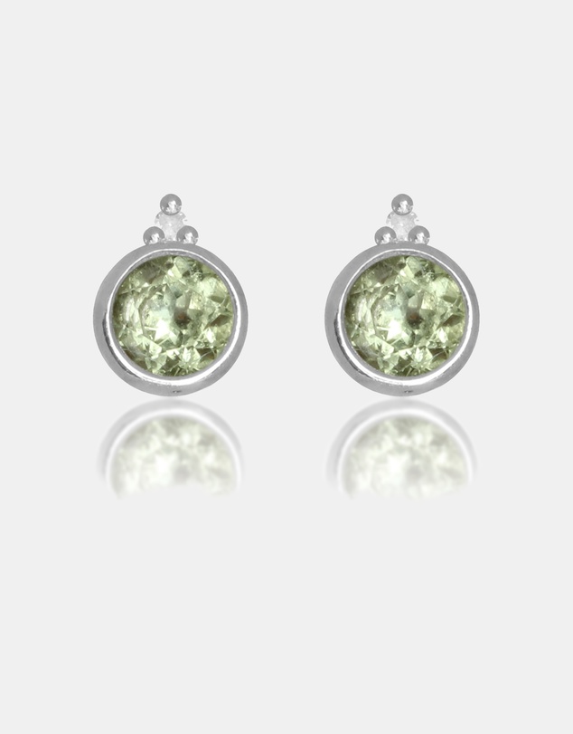 Georgini - Natural Peridot And Two Natural Diamond August Silver Earrings