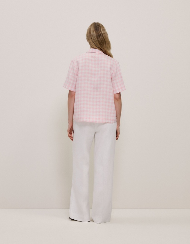 Trenery - Gingham Linen Short Sleeve Shirt in Blossom Pink