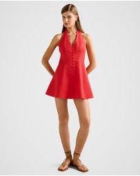 Forever New - Ina Button Front Halter Neck Linen Mini Dress
