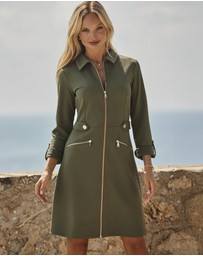 Sosandar - Khaki Green Textured Shirt Dress