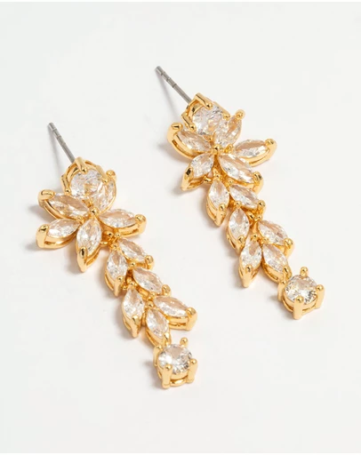 Lovisa - Gold Plated Cubic Zirconia Medium Flower Vine Drop Earrings