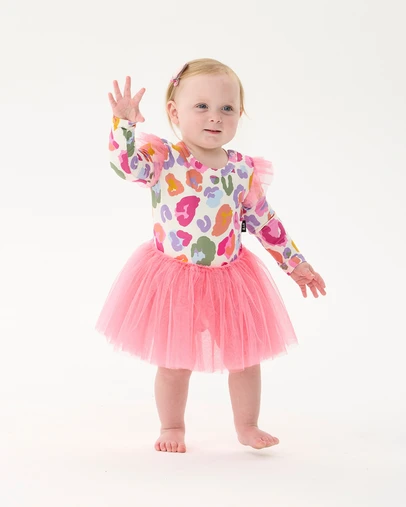 Rock Your Baby - Rainbow Leopard Circus Frill Bodysuit Dress