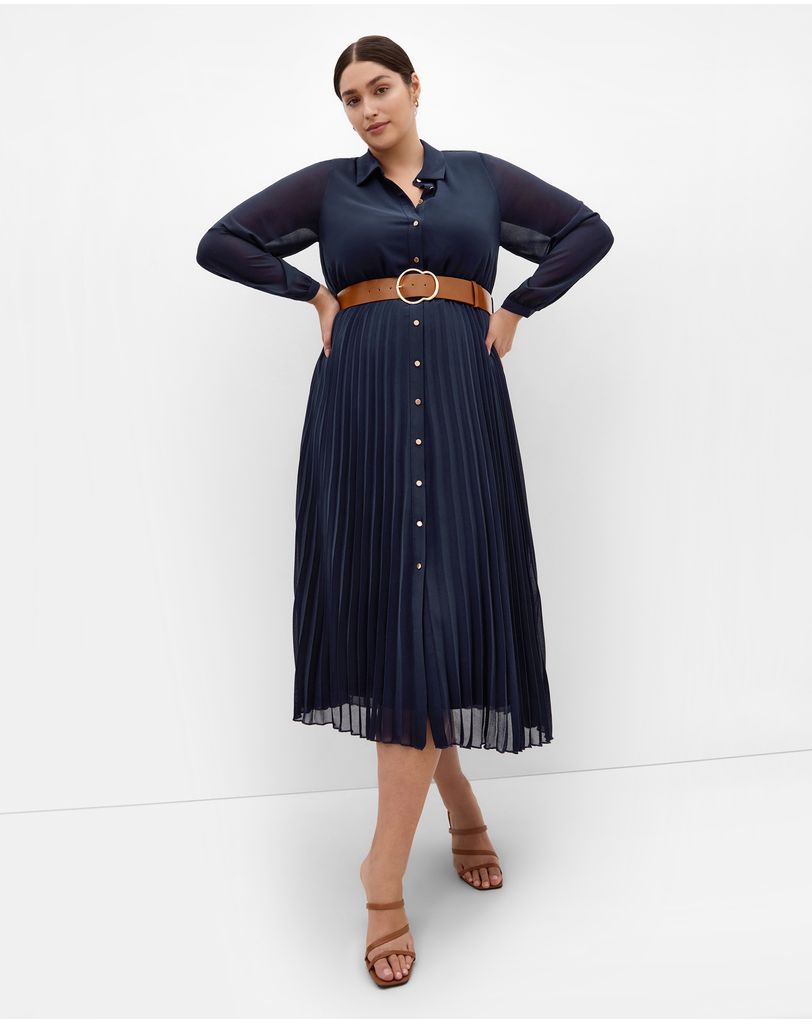 City Chic Women's Honey Lane Dress - Collared Button-Down Dress With Removable Belt & Pleated Skirt