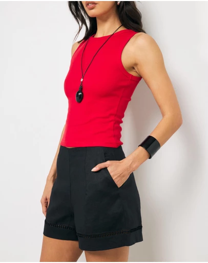 AERE - Amara Trim Detail Linen Shorts