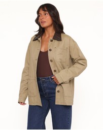 Petal & Pup - Elliot Contrast Collar Barn Jacket - Khaki