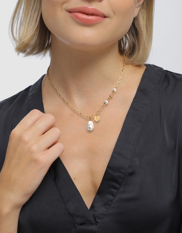 Elli Jewelry - Necklace Rhodonite 925 Sterling Silver Gold-Plated