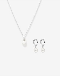 Michael Hill - Cultured Freshwater Pearl Drop Huggie Hoop Earrings and Pendant Necklace Set in Sterling Silver