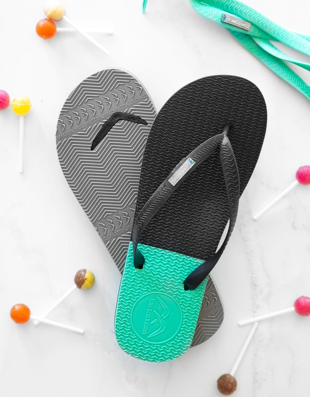 Boomerangz Footwear - Men's Black/Grey/Teal Thongs with arch support and 2 x interchangeable straps